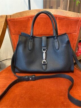Gucci Black Pebbled Leather Crossbody Satchel with Silver-Tone Hardware